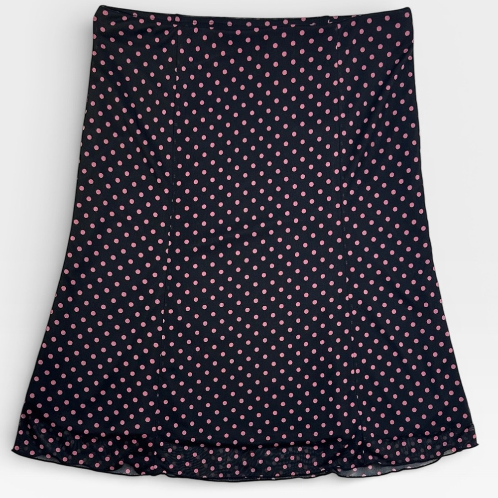 Express Knee Length Black and Pink Polka Dots Skirt XSMALL